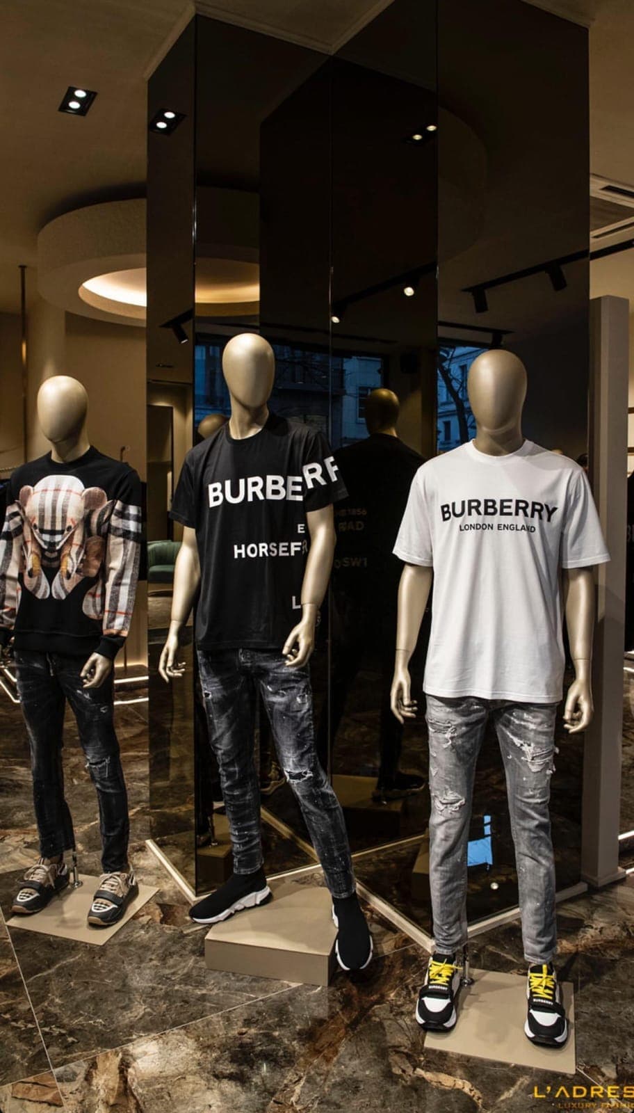 Mannequin display in marble hall